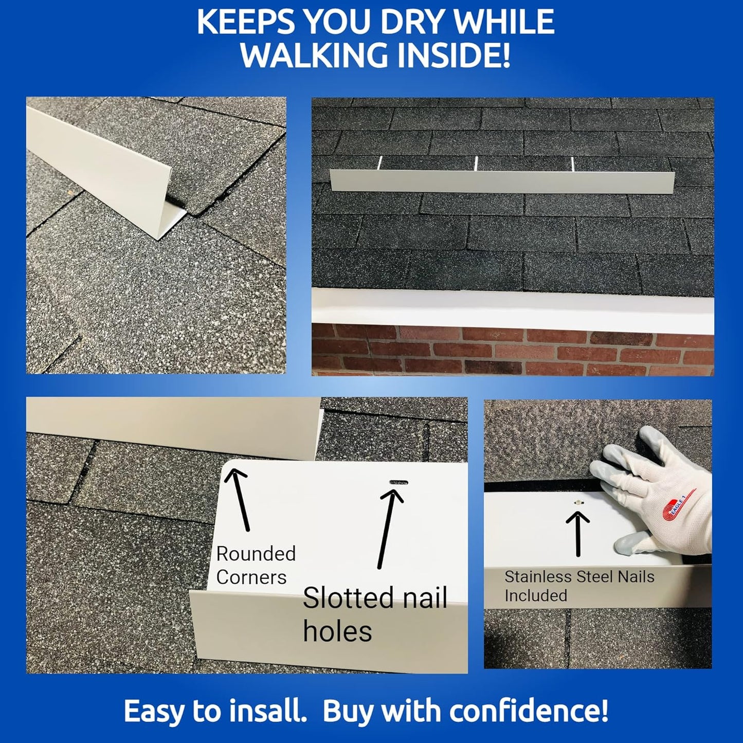 EAGLE 1- Shingle Roof Rain Diverter 40 Inches Long- 26 Gauge Material- Easy to Install- Includes Stainless Steel Nails (3, Charcoal Grey)