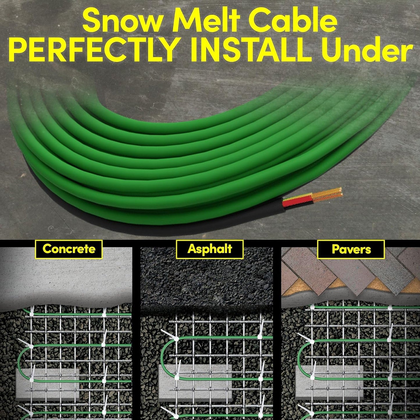 Electric Snow and Ice Melting Underground Cable 428 feet, Covers 142 sqft at up to 38 Watts/sqft, 240V – Radiant Heated Driveways, Walkways, Stairs – Installs Under Concrete, Asphalt, or Pavers