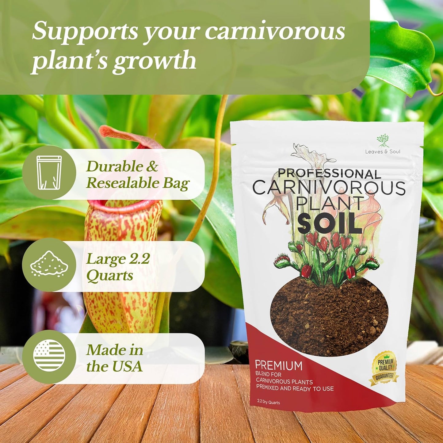 Professional Carnivorous Plant Soil | Large 2.2 Quarts Ready to Use for Venus Flytraps, Sundews, Pitcher Plants, Butterworts | Peat Moss, Coco Coir, Perlite, Dolomite | Made in USA