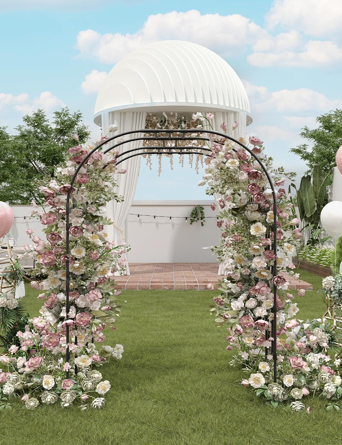 Garden Arch Trellis，Garden Arch Trellis for Climbing Plants - 59" L x 86.6" H Metal Outdoor Arbor with Rust-Resistant Coating - Perfect for Weddings, Patio, Lawn Decor & Vine Support