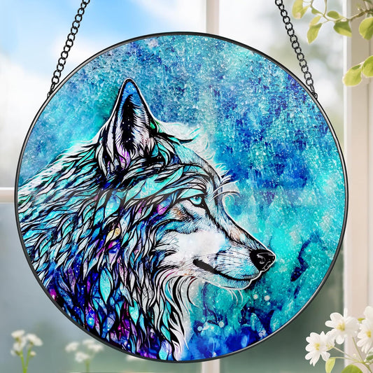 Stained Glass Window Hanging, Stained Glass Suncatcher, Wolf Sun Catcher, Window Hanging Decor, Wolf Lover Gift, Gifts for Fathers Day or Mathers Day, Christmas or Birthday Gift, Gifts for Women Men