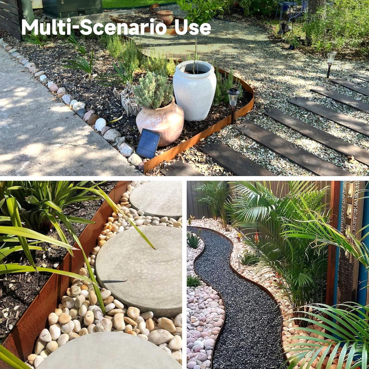 Corten Steel Landscape-40 LX 8" H Metal Garden Edging 20FT Total Rusted Lawn Edging 6 Pcs-No-Dig Hammer Heavy Duty Steel Edging-Bendable Border Strips for Lawn Yard Courtyard Pathway-6 Clips