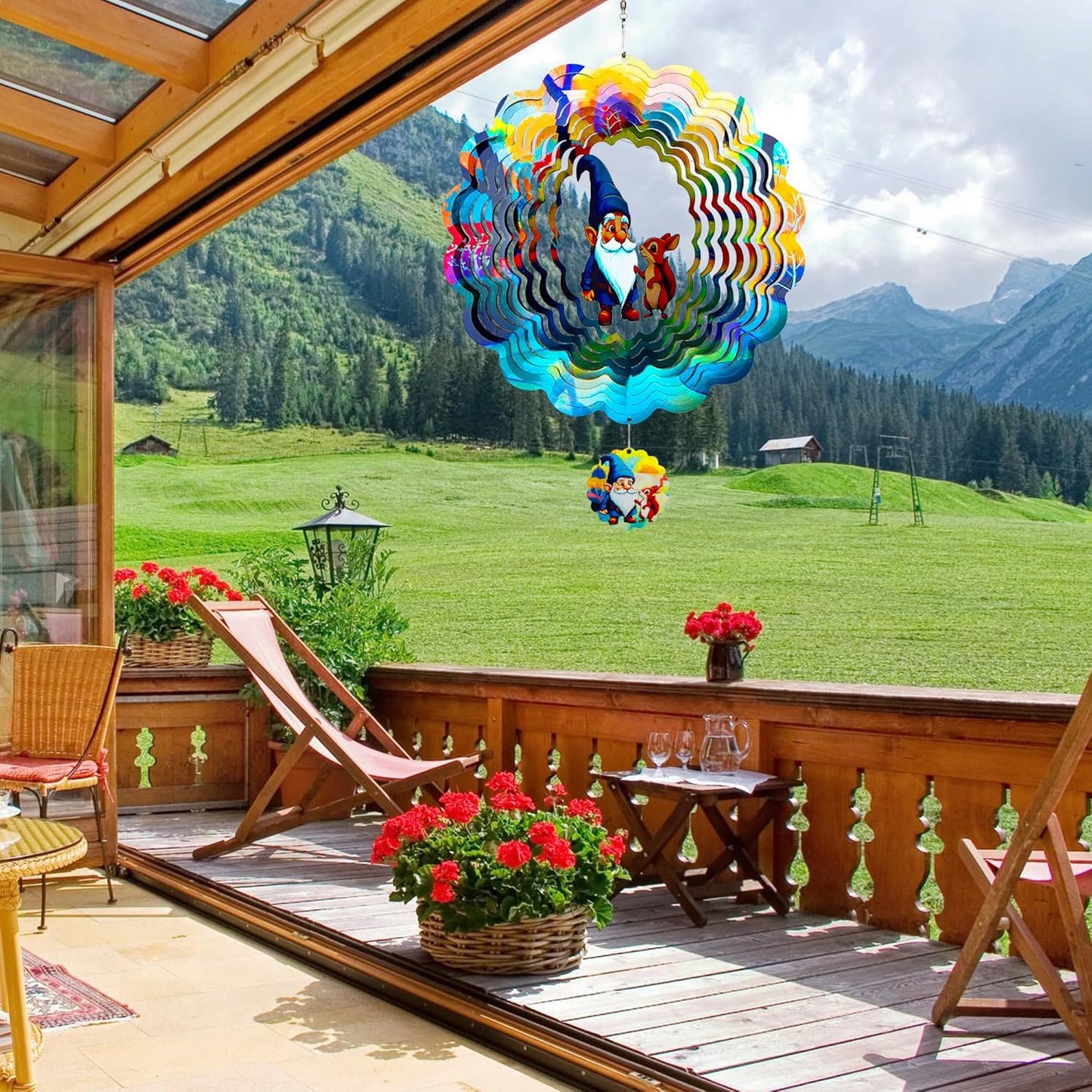 Gnomes Hanging Wind Spinners,12 Inch 3D Garden Spinner Kinetic Art Garden Decorations，Stainless Steel Reflective Wind Spinners for Yard