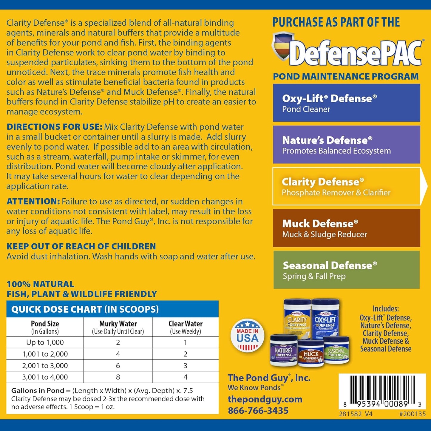 The Pond Guy Clarity Defense Water Garden Flocculant, Clear Cloudy Water, Stimulate Beneficial Microbe Growth, Fish, Plant & Animal Safe, 8 lbs