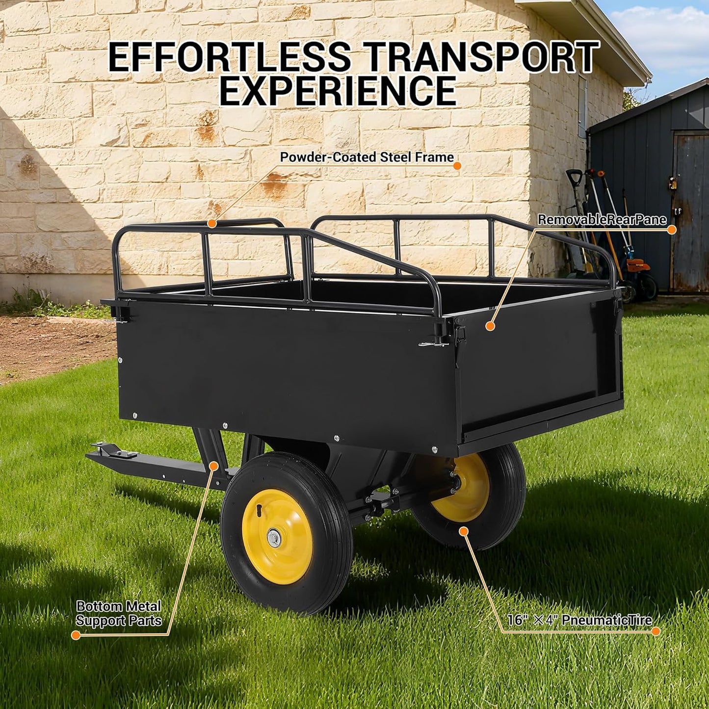 GAOMON Heavy Duty ATV Trailer Tow Behind Dump Cart, 17 Cu.Ft. 750Lbs Capacity, Pull Behind Steel Yard Wagon Dump Trailer for Tractor Lawn Mower Garden