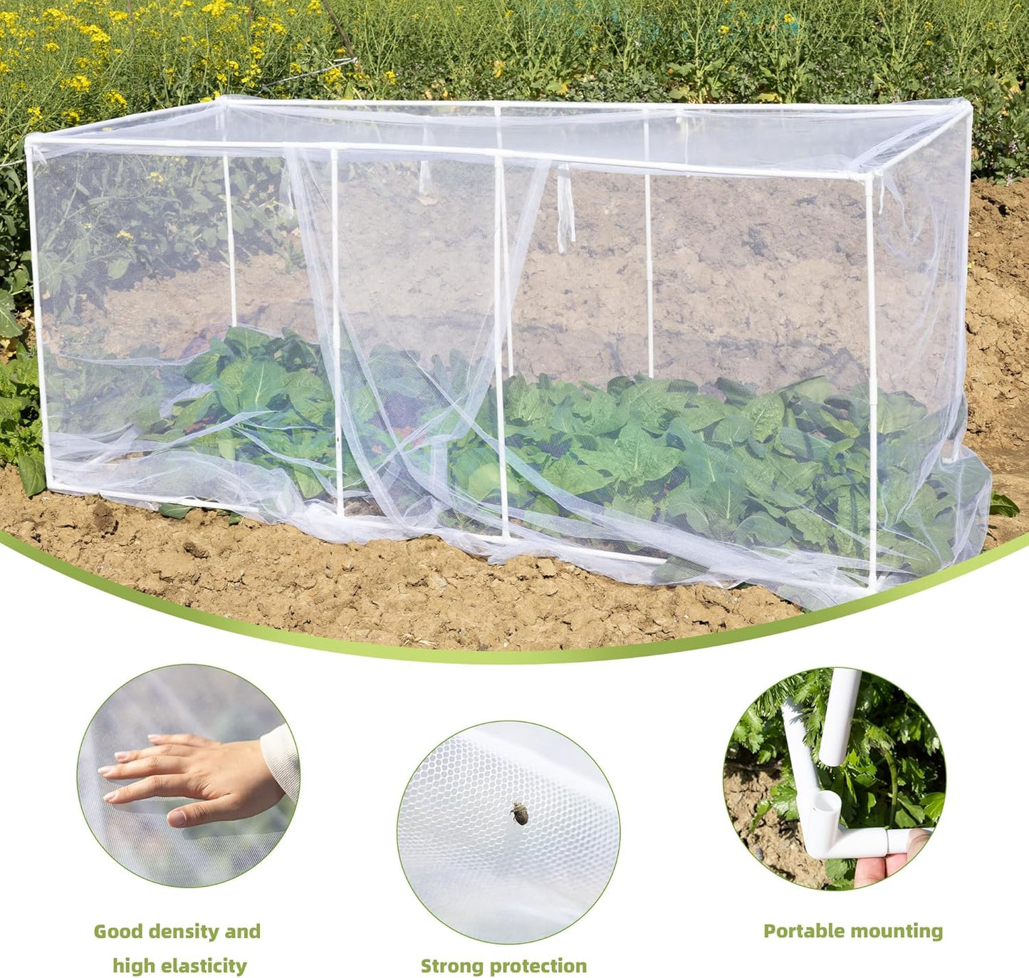 72 * 33 * 30 in Detachable Crop Cages for Garden, Plant Protection Tent with Garden Netting for Vegetables Fruits Flowers,Mesh Plant Covers for Outdoors White
