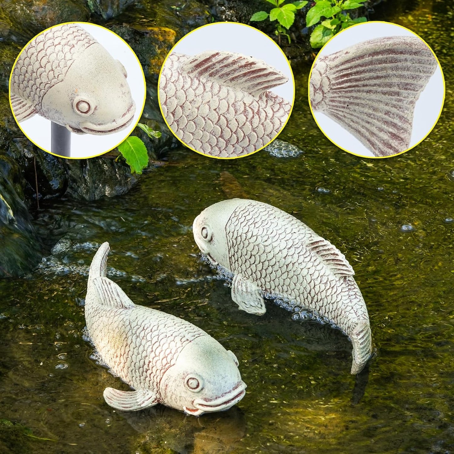 10.8" 2Pcs Koi Fish Garden Statues, Yard Pond Decor for Outdoor Ponds, Large Statues Ornaments, Real Koi Sculpture Art, Fish Sculpture Garden for Outdoors