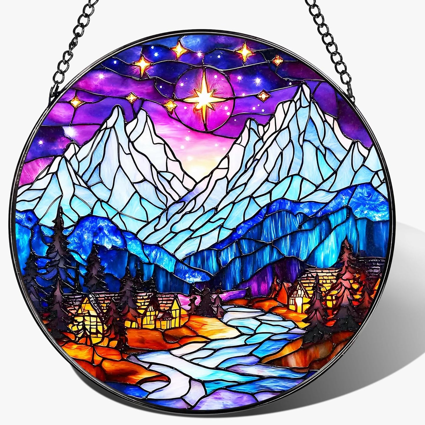 Stained Glass Window Hanging, Pauyadu 8 Inch Night Court Sun Catcher, Stained Glass Suncatcher Ornament, Suncatchers for Windows Hanging, Starlight Lover Gift, Gifts for Women, Friend, Lover