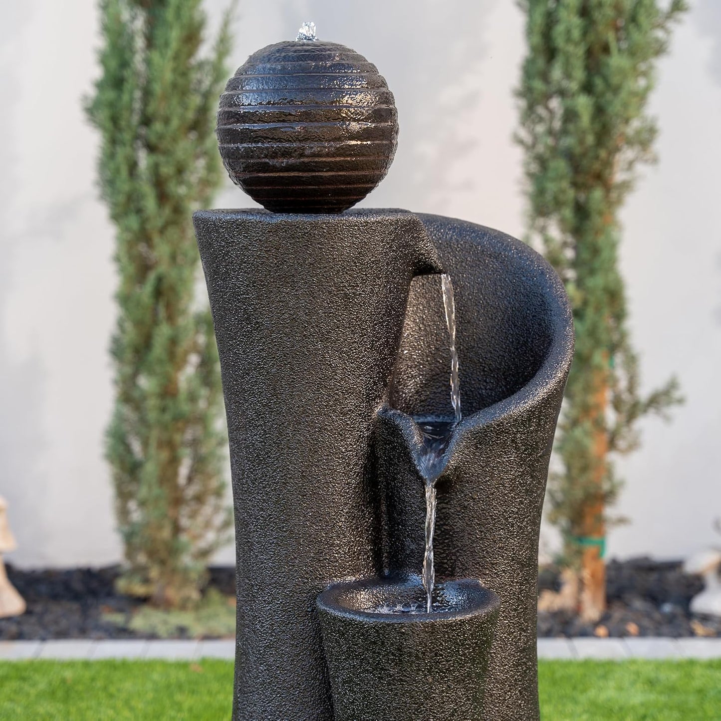 Xbrand 41" Modern Sphere Curve Cascading Fountain, Resin