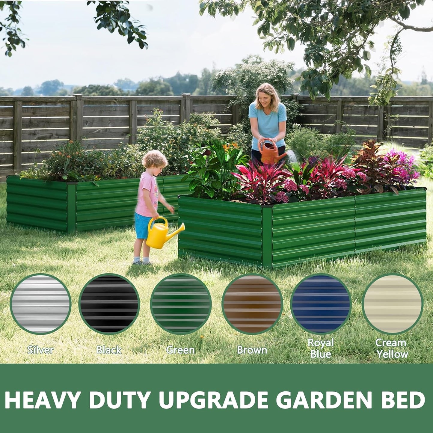 FOOWIN 2pcs 6x3x2ft Galvanized Raised Garden Bed, Planter Raised Garden Boxes Outdoor, Large Metal Raised Beds for Gardening, Garden Bed for Vegetables, Flowers, Herb,269 Gallon Capacity, Green