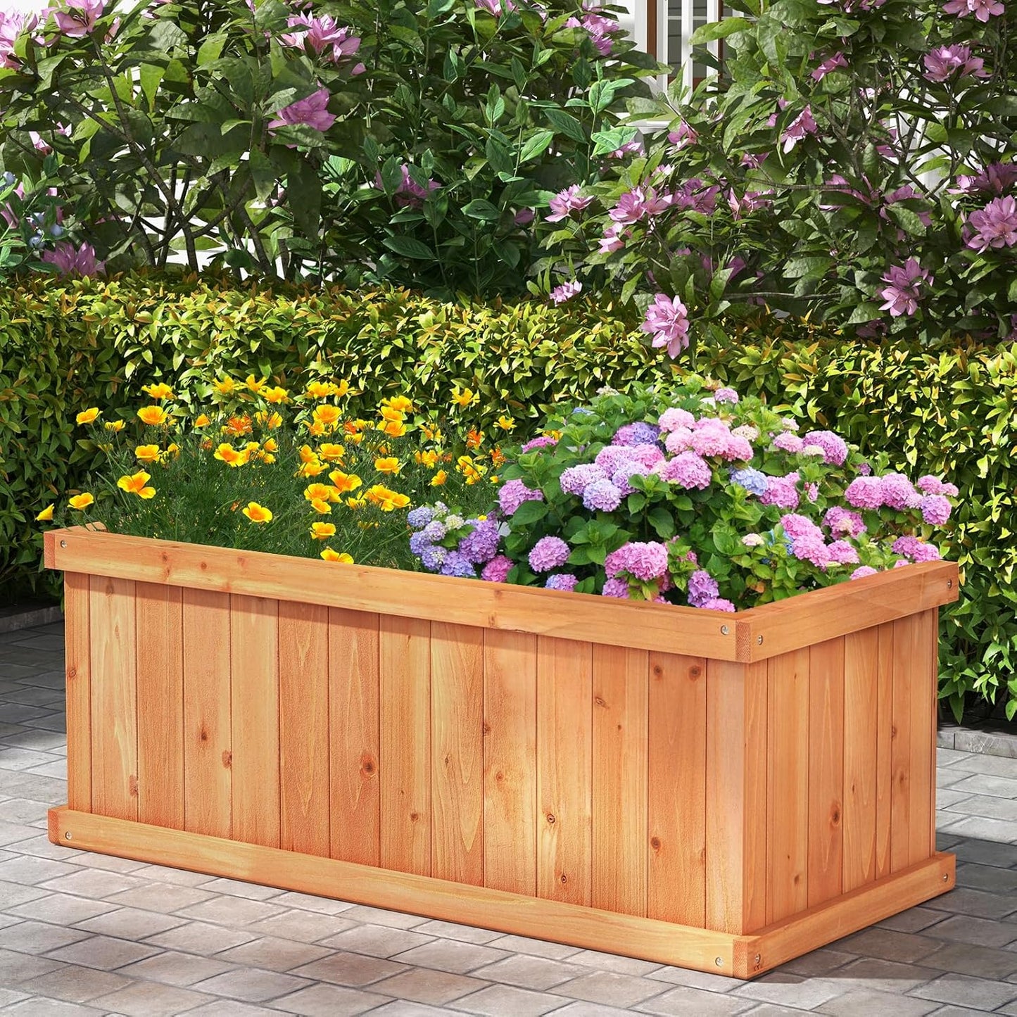 Giantex Raised Garden Bed, 31”x14”x12” Wooden Planter Box with 4 Drainage Holes & Detachable Bottom Panels, Elevated Flower Bed, Rectangular Plant Container for Vegetables, Herbs & Fruits, Orange