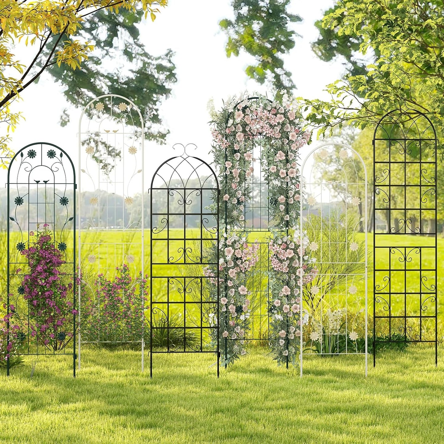 Giantex 4 Pack Garden Trellis, 5.9 FT Tall Galvanized Steel Trellis for Climbing Plants Outdoor for Patio Lawn Wall Decor, Plant Trellis for Vine Cucumber Tomato Flower Clematis Roses, White