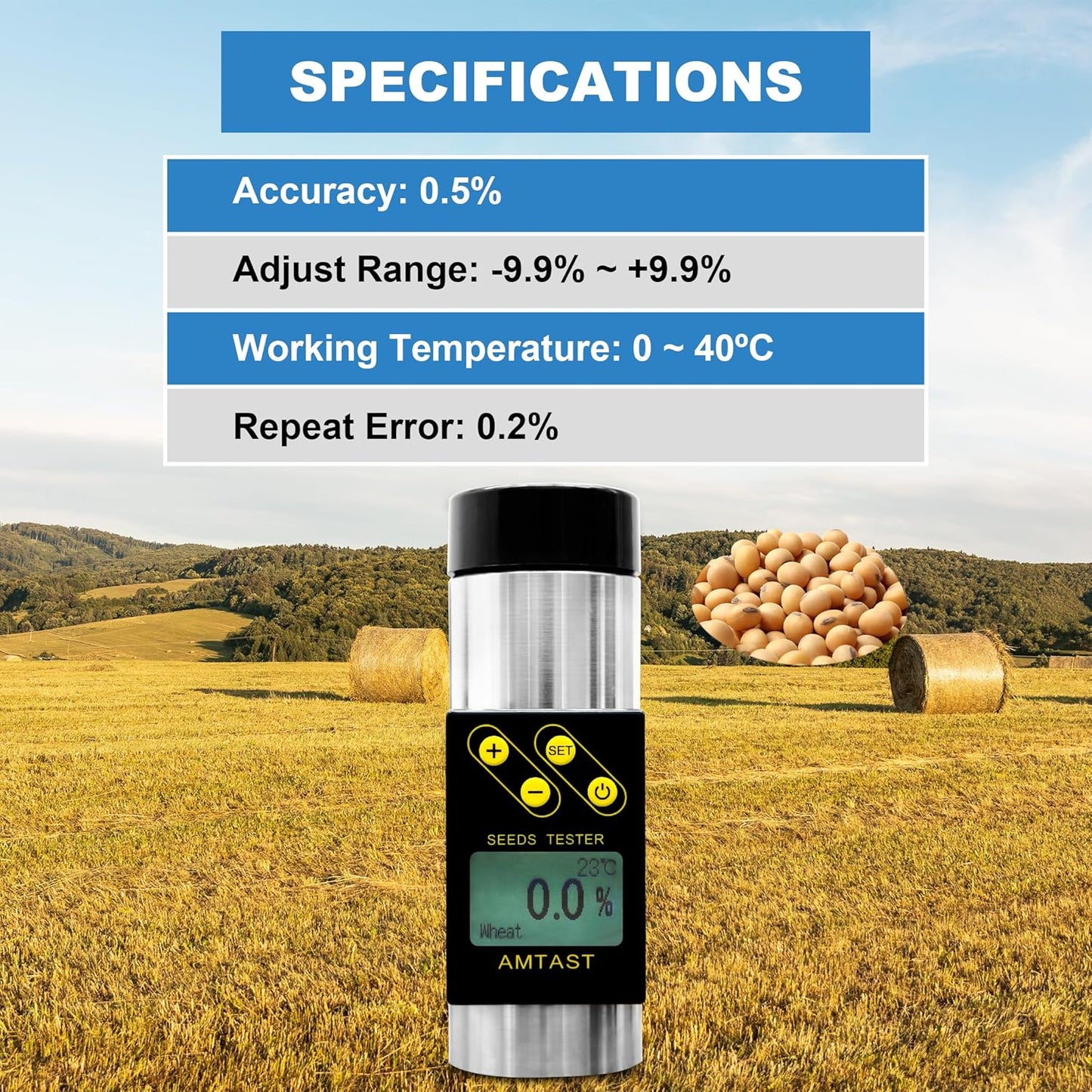 Grain Moisture Meter High Precision Grain Moisture Tester with Temperature Portable Seed Moisture Meter for 18 Grains Including Wheat, Soybean, Coffee and More
