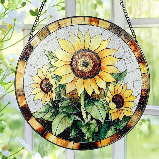 Sunflower Stained Glass Suncatcher, Stained Glass Window Hanging, 8 Inch Sunflower Suncatcher, Sunflower Glass Window Decor, Christmas, Mother's Day, Birthday, Gifts for Mom, Grandma Gift
