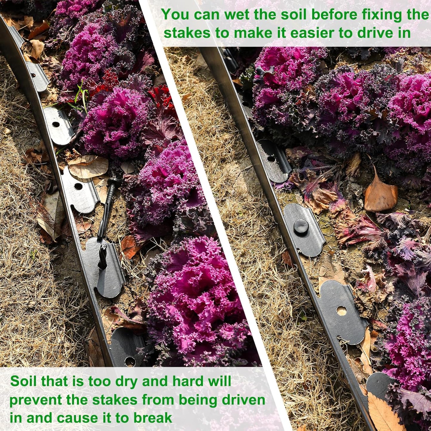 4 Inch Tall Garden Edging Border 66FT with 90pcs Spikes, Plastic Edging Border for Landscaping, Lawn, Garden, Flower Beds, Paver, Pathway