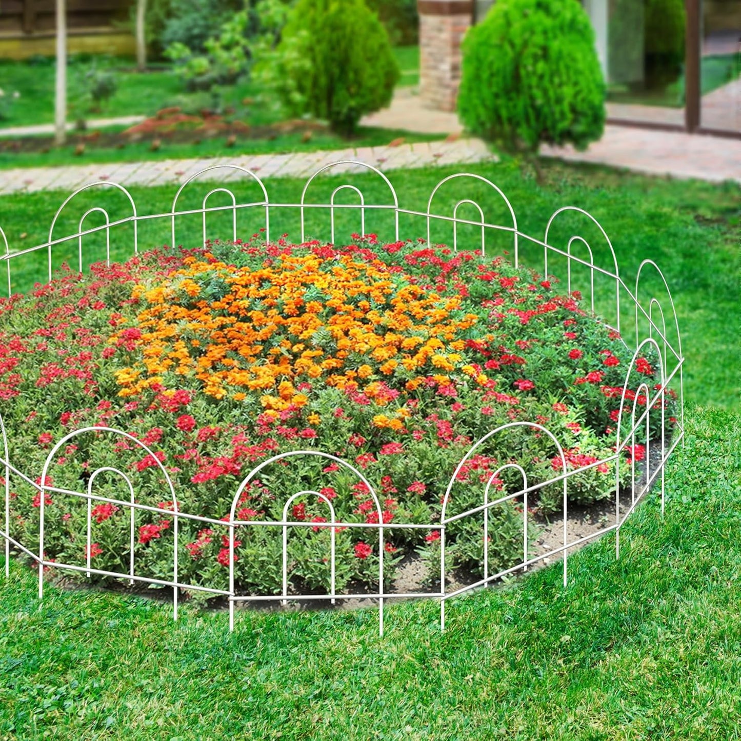 Decorative Garden Folding Border Fence 18in X20ft Rustproof Metal Wire Edging Flower Bed Fences Panel Outdoor White Garden Fencing Edge Patio Landscape