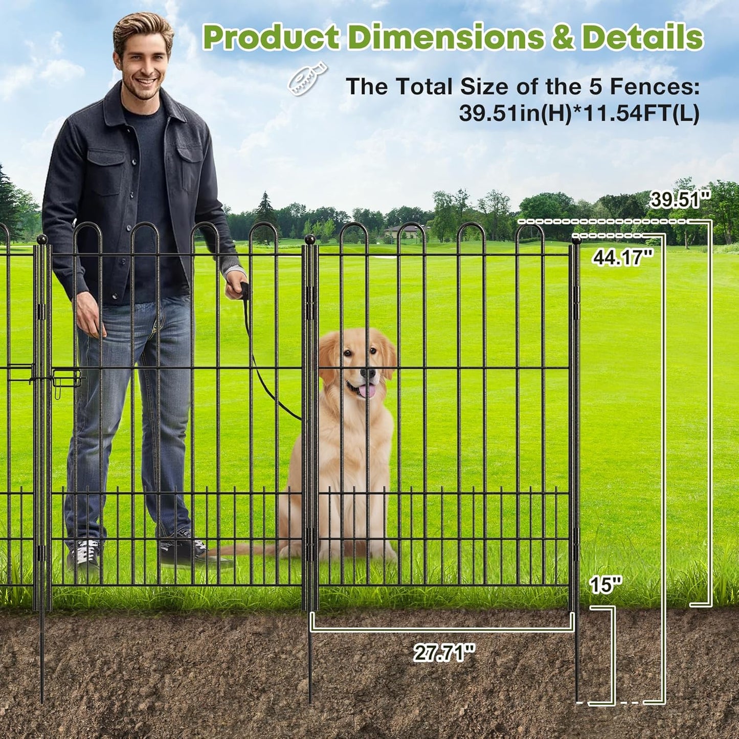 5 Panels Dog Fence Outdoor for Yard, 39.5in (H) x 11.5ft (L) Dog Fence for Garden