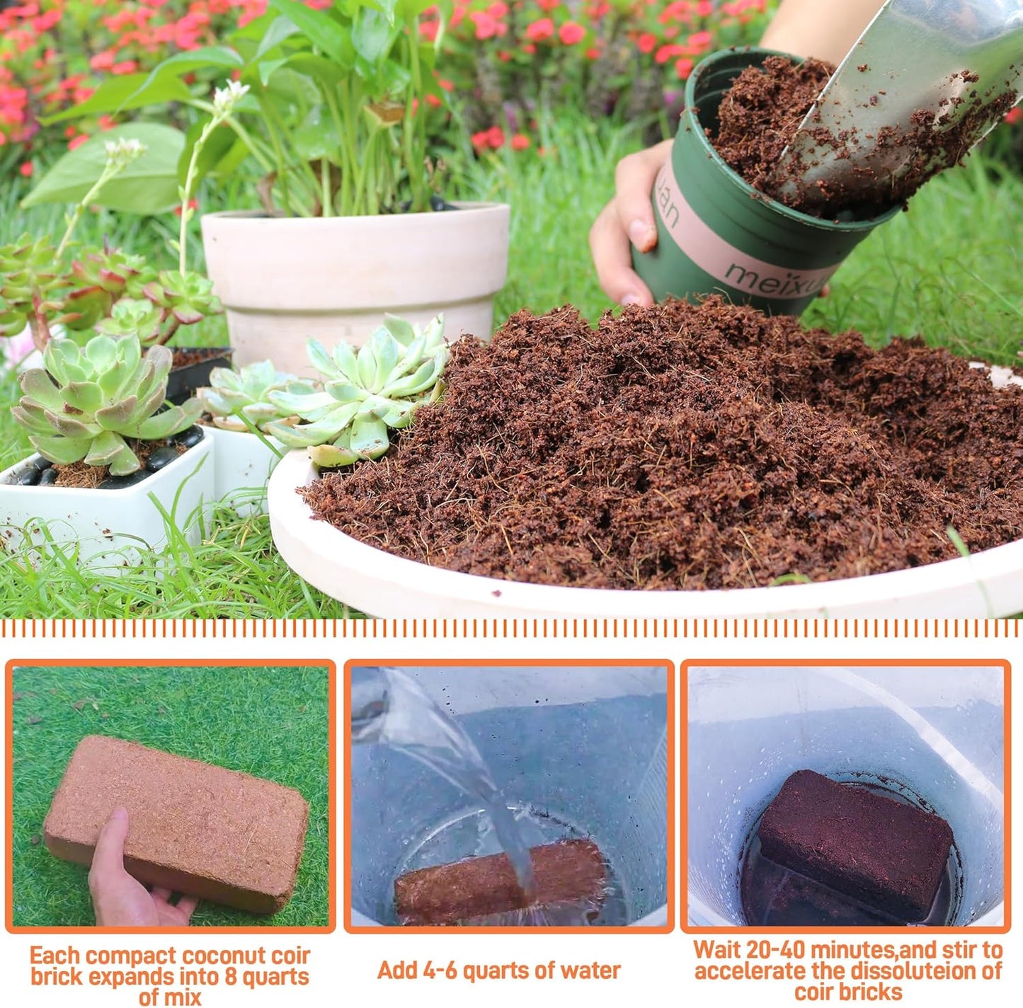 3-Pack Coco Coir Bricks, Premium Organic Peat Moss Mix for Plants, Low EC & pH Balance, Fiber Coconut Husk. Ideal for Gardening, Potting Soil & Substrate