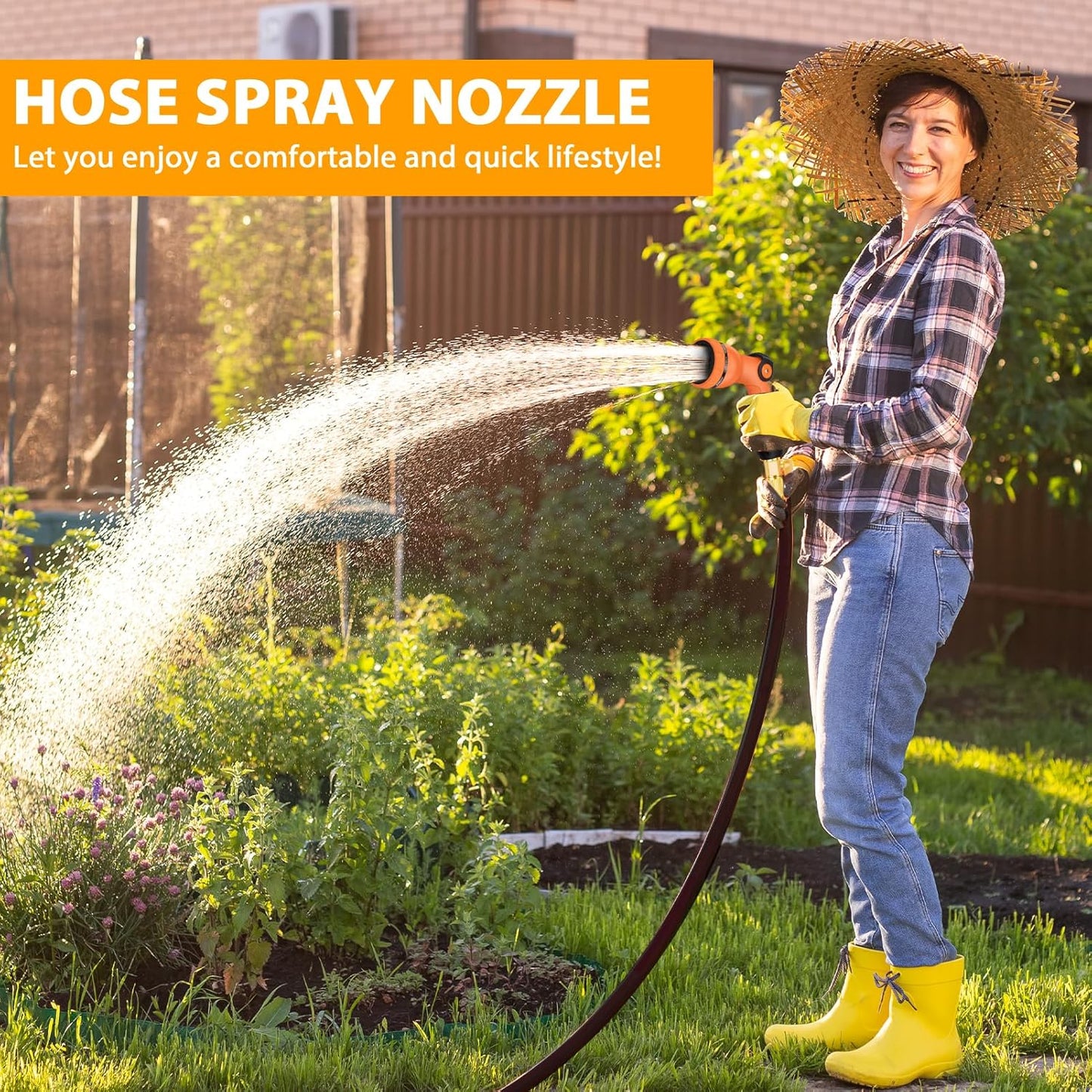 Water Hose Spray Nozzle - Garden Hose Nozzle with 10 Spray Patterns.Thumb Switch Design for Easy Water Flow Control, Upgraded Hose Sprayer Nozzle for Watering Plants,Lawn,Pet Bathing and Cleaning