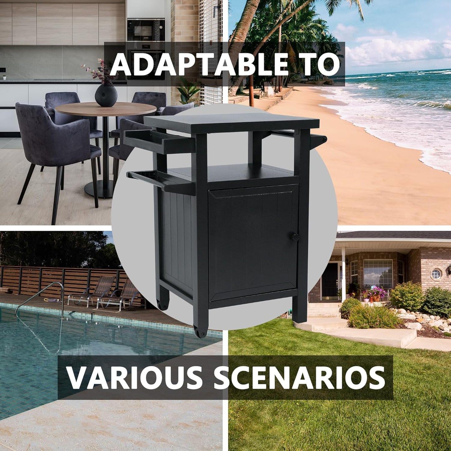 Kozyard BBQ Grill Storage Cart/Bin, Grill Carts Outdoor Storage Cabinet with Wheels, Prep BBQ Table for Patio Island Home Party Bar (Grey)