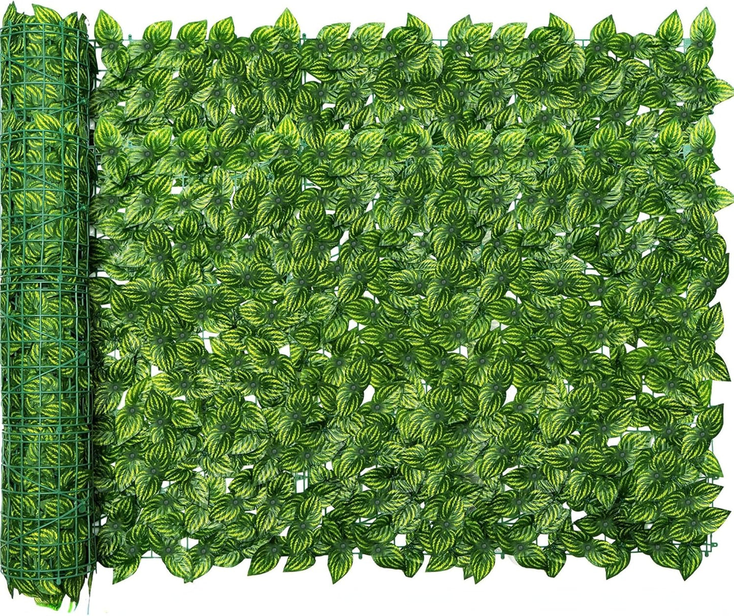Jinwu Artificial Ivy Privacy Fence Screen, 39.4x118 Inch Artificial Faux Ivy Hedge, Expandable Faux Privacy Fence with 80 pcs Zip Ties Decoration for Outdoor Garden, Color Printing Watermelon Leaves