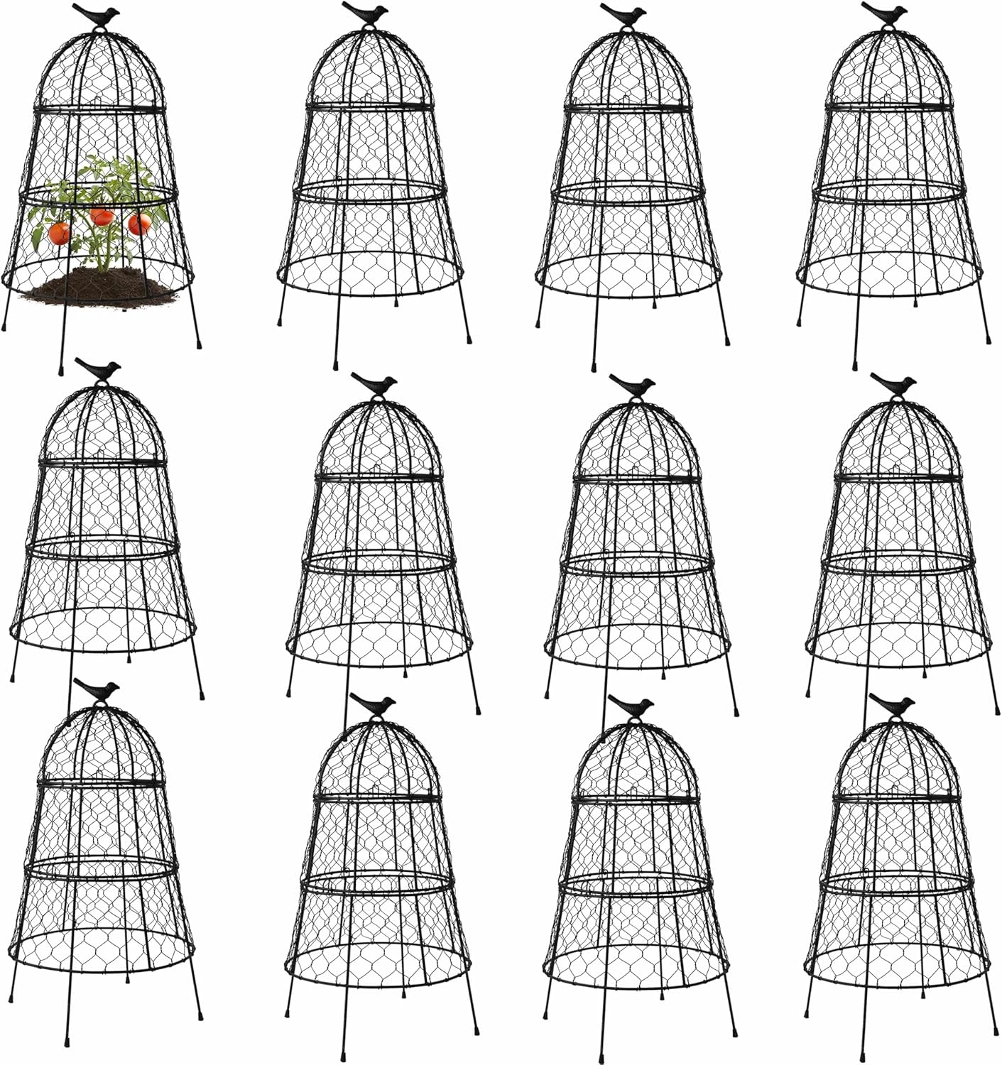 Pack of 12 Heavy-Duty Chicken Wire Plant Cloches – Rustproof Garden Protectors and Plant Cages for Vegetables and Flowers – Safeguard Plants from Deer and Critters – 20” x 12”