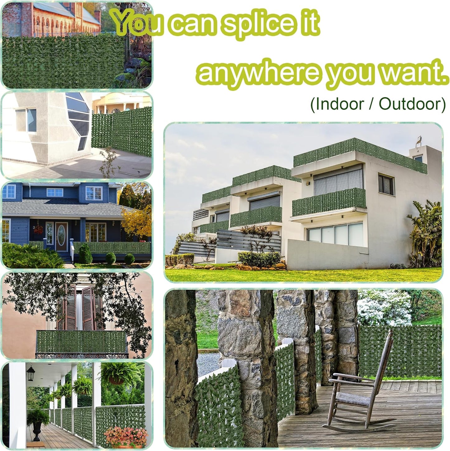 Artificial Ivy Privacy Fence Screen,128" by 60" (53.5 SQFT) UV-Anti Faux Hedge Fence and Fake Ivy Vine Leaf Wall Panels for Indoor&Outdoor Green Backdrop, Garden Greenery Decor