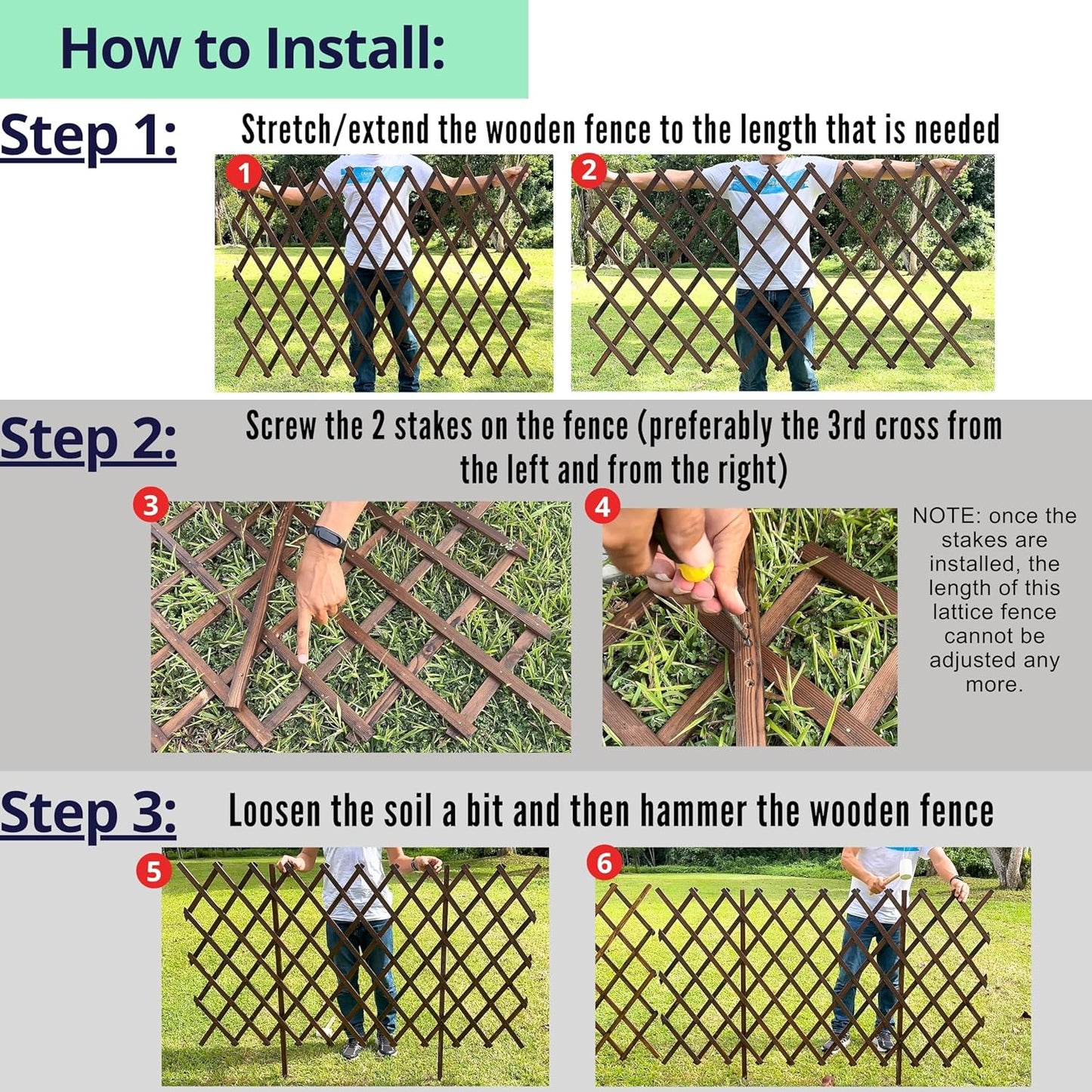 ShopLaLa Garden Fence (2 Pack, Total 12ft (L)) Wooden Lattice Panels for Outside Flower Edging Landscape Patio Outdoor Decor, Expandable Wood Plant Trellis Fences and Gates, Animal Barrier for Dogs