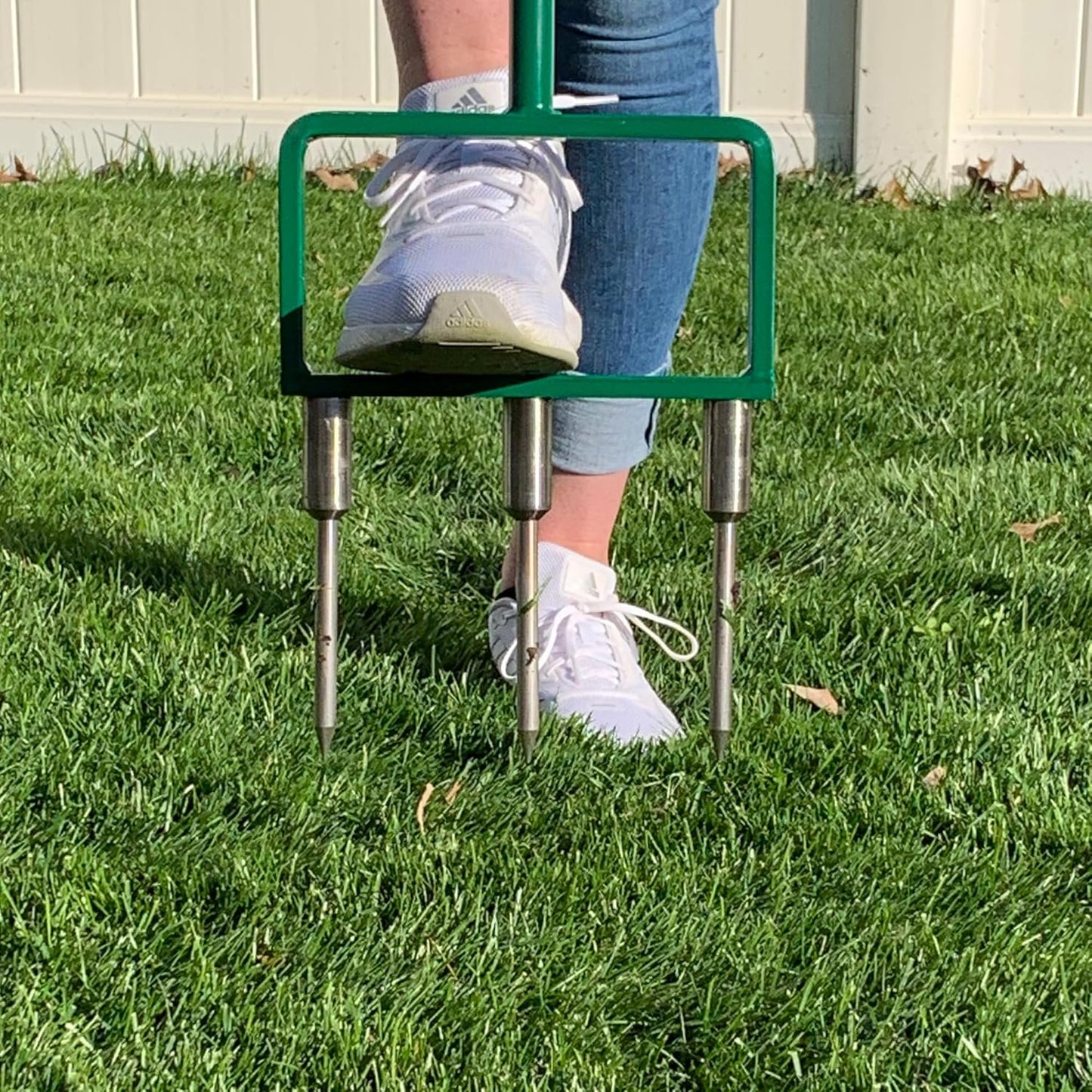 Landzie - The Original Spike Tine Fork Lawn Aerator - 42 Inch Manual Stainless Steel Gardening Hand Tool - Grass Dethatcher Aerator Lawn Tool with Solid Tines for Compacted Soil