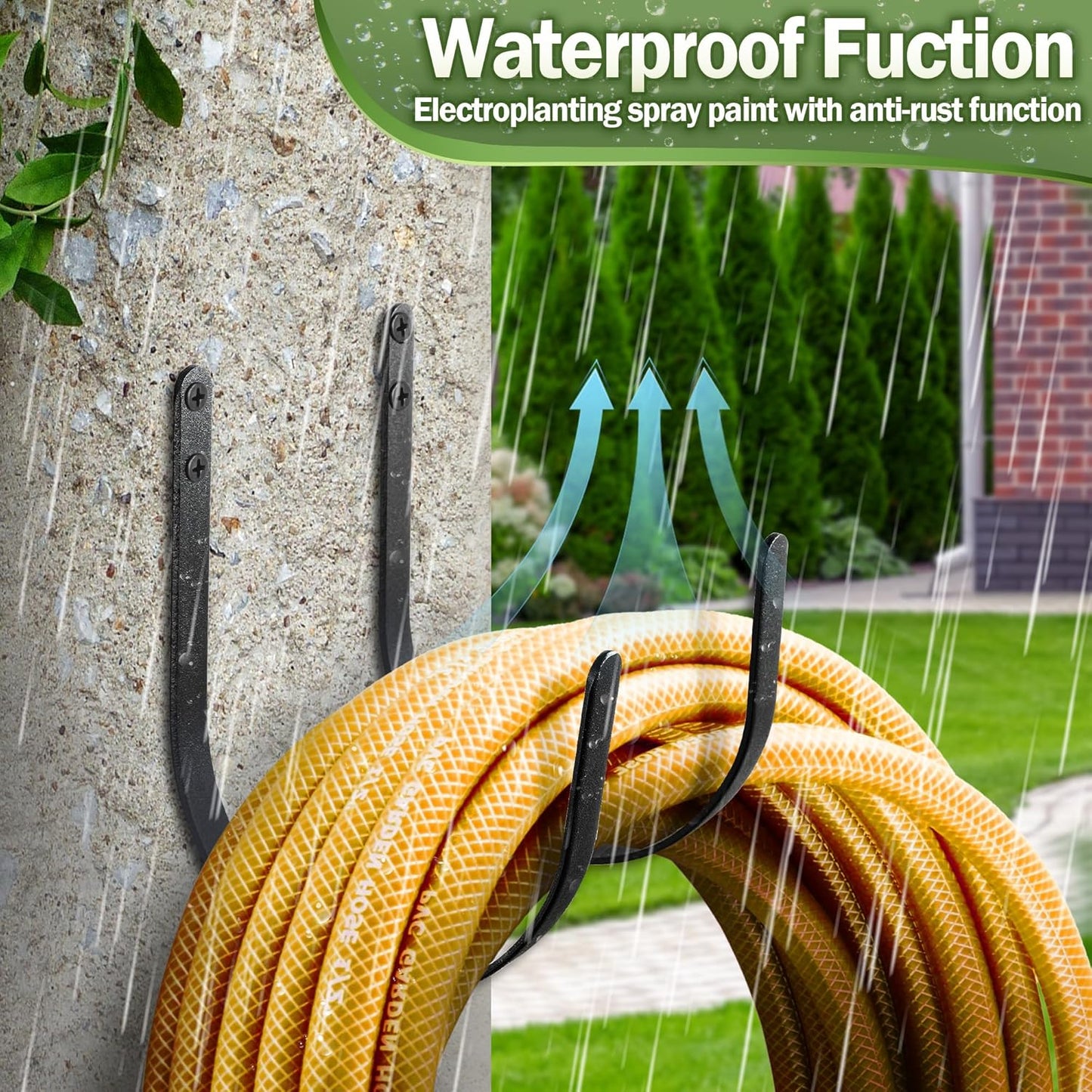 Hose Holders Wall Mount - Heavy-Duty Metal Garden Hose Hanger for Outside - Rust-Proof Hanging Hose Rack Hook Mount for Water Hose (2PCS)