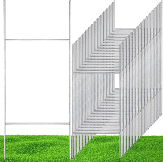 100 Pcs H Stakes for Yard Signs 30'' x 10'' Metal Heavy Duty H Frame Wire Stakes Weatherproof Metal Holder for 4mm 5mm Corrugated Signs Advertising Board Guidepost Yard Halloween Decor