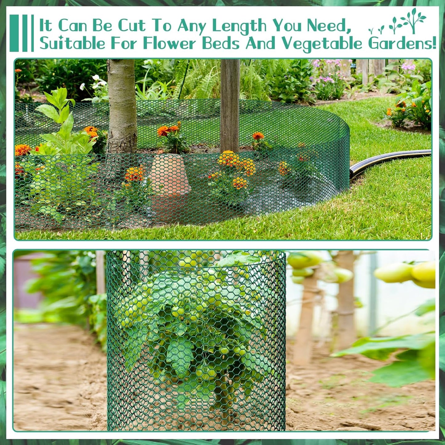 32.8ftx16In Plant Protectors from Animals,Plant Cages for Outdoor Plants,Wire Plant Protector Cage,Wire Plant Protector,Chicken Wire Cloche with Ground Stakes & Nylon Ties Protect Plants from Animals