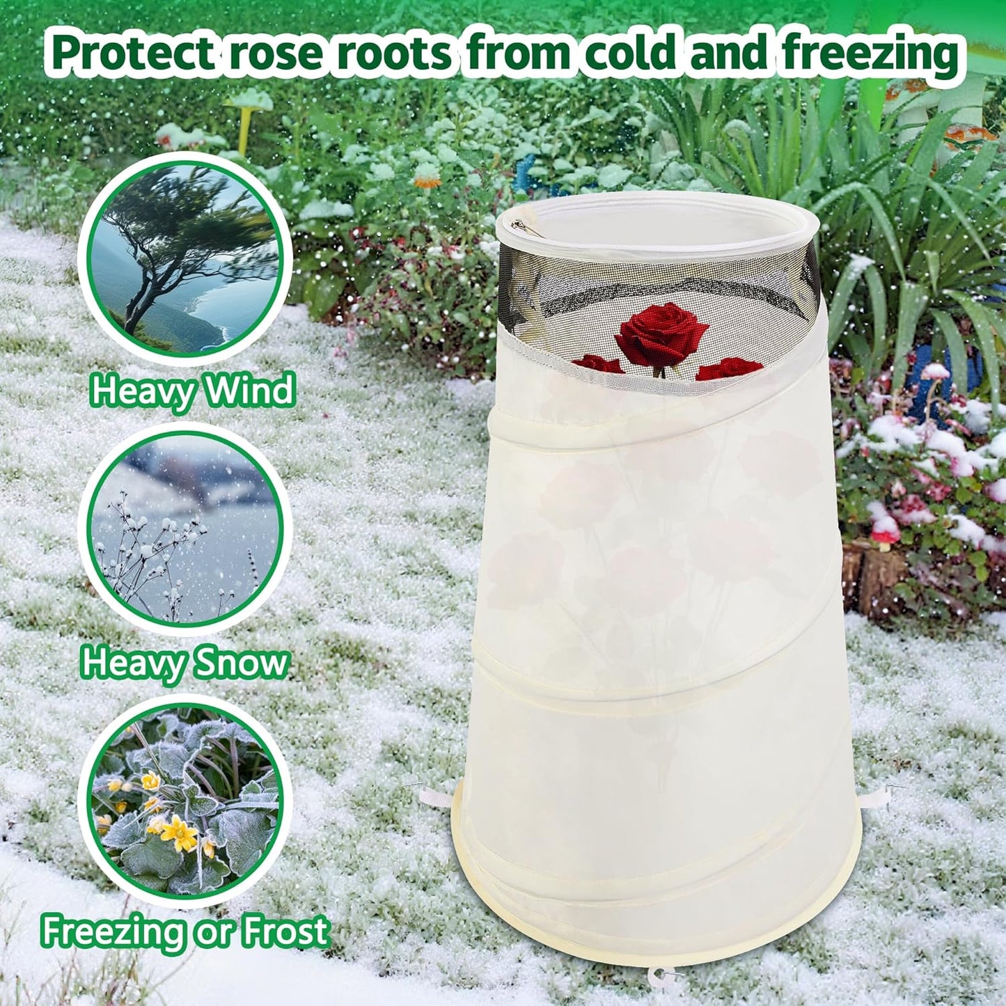 2 Pcs Pop Up Rose Cones for Winter Protection, 20" x 13" x 9" Winter Rose Collars Protective Cover, Freeze Protection Roses Bush Cover for Protecting Against Frost Wind and Animals Eating