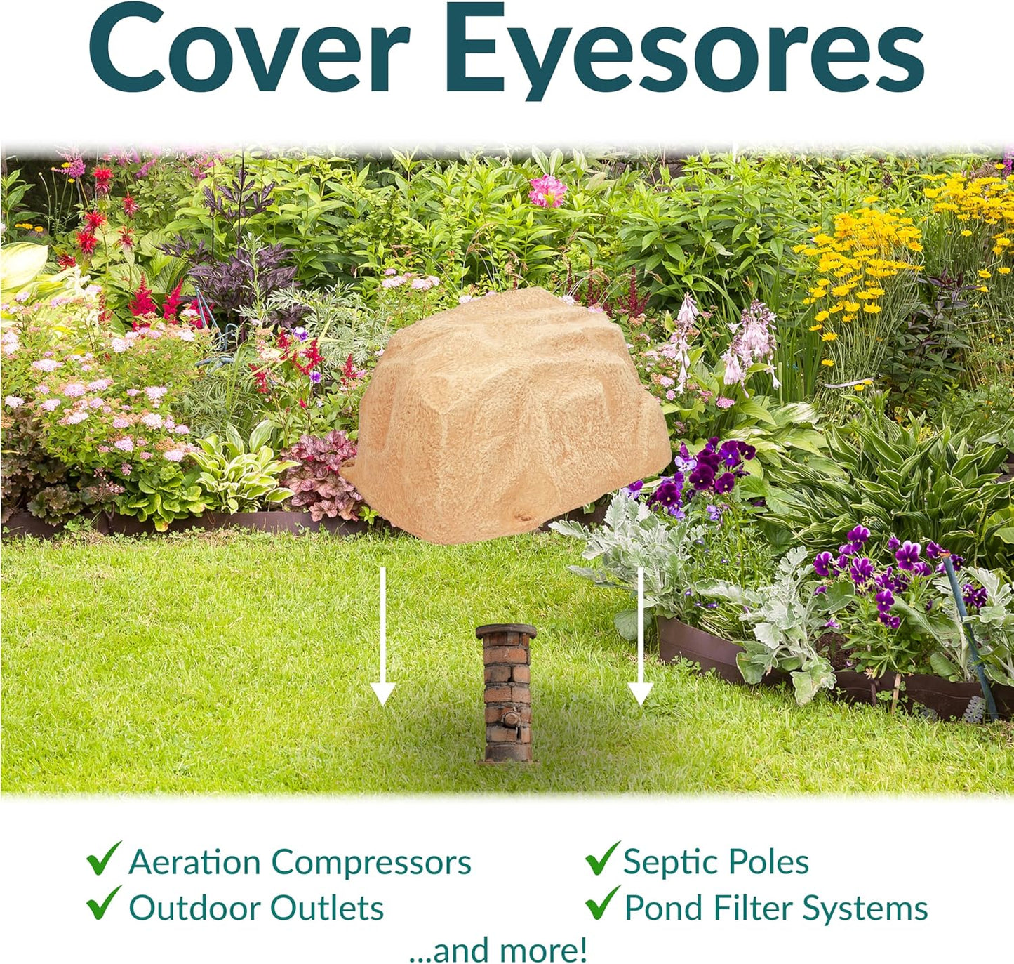 Sunnydaze 14” H Polyresin Faux Landscape Rock Cover - Lightweight Fake Rock Well Pump Cover for Outside - Sand