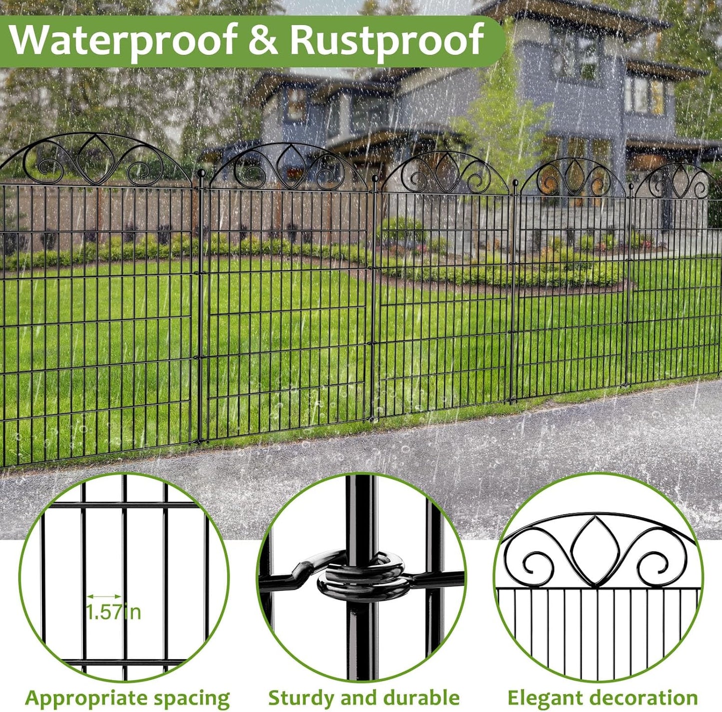 4 Panels No Dig Tall Garden Fence Panel – 48" H X 10.5' L Rustproof Metal Dog Fence Outdoor for Yard, Decorative Animal Barrier Fence for Pet, Garden Border, Patio, Flower Beds| Temporary Fencing