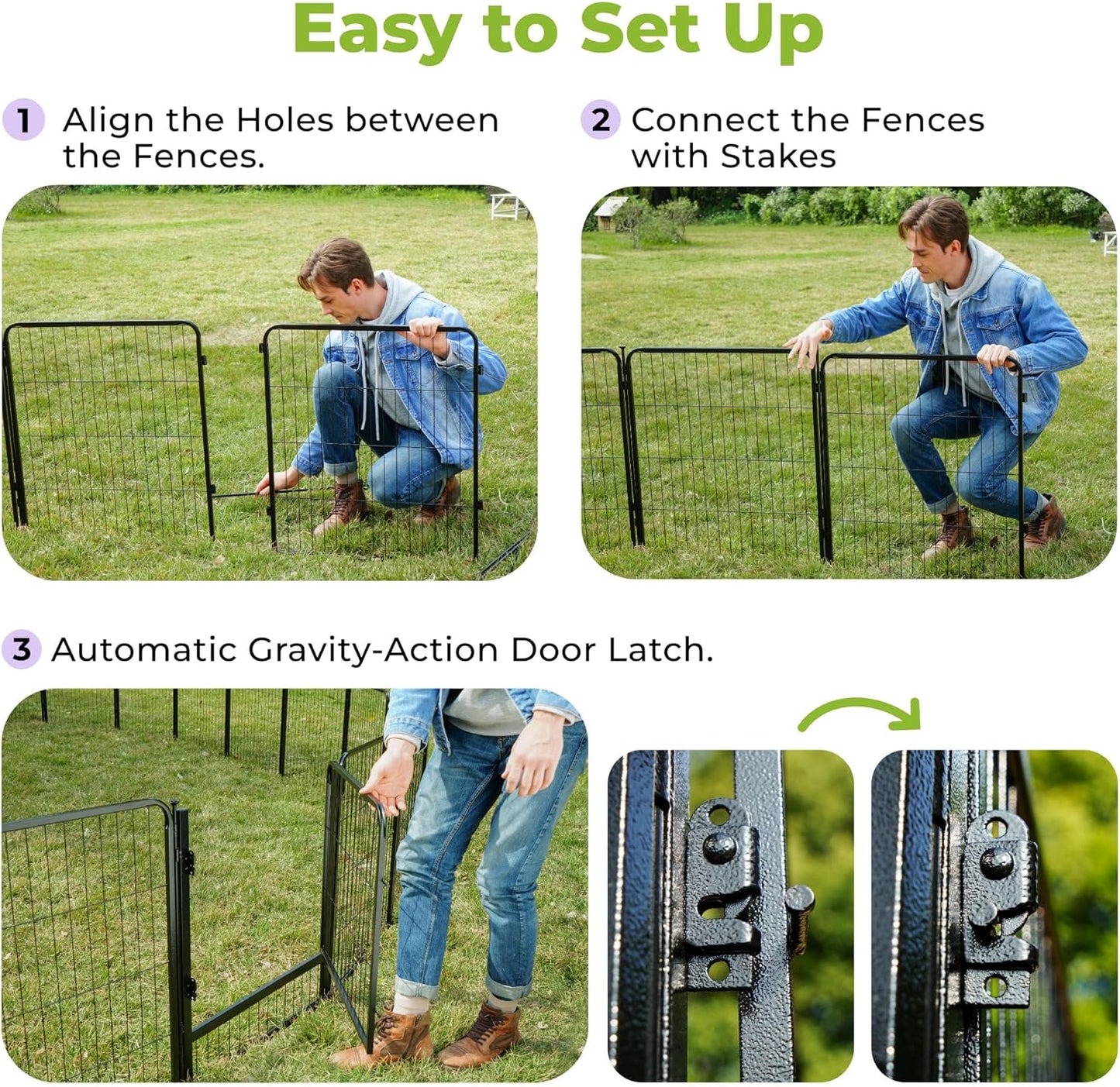 Decorative Garden Fence with Gate 50 in(H) x 20.5 ft(L) 8 Panels, Heavy Duty Metal Animal Barrier Fence for Yard, Flower Bed Fencing, Garden Border Fence, Easy Set Up, Black