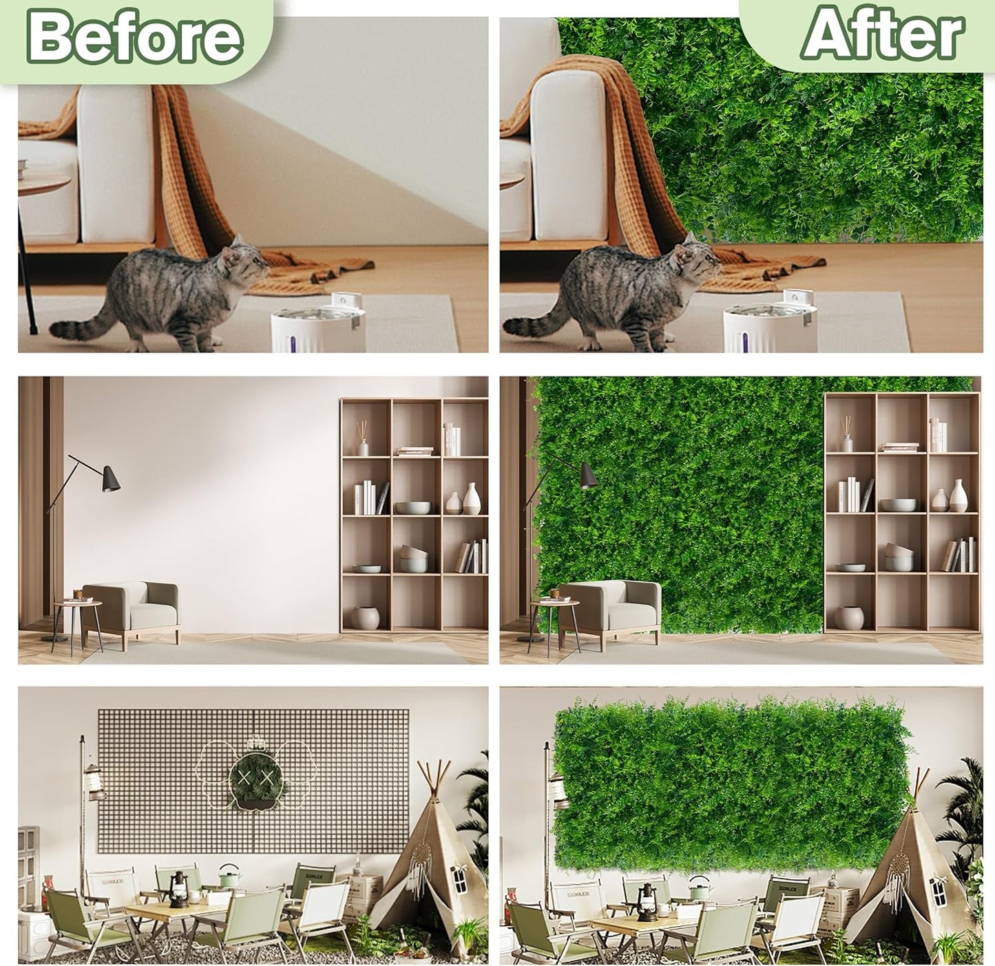 Greenery Faux Grass Wall Backdrop 40"x120"（33.5 SQFT） UV-Anti Artificial Green Boxwood Panel for Patio Balcony Privacy & Ivy Fence Covering Privacy, Garden, Backyard Wall Backdrop Decor