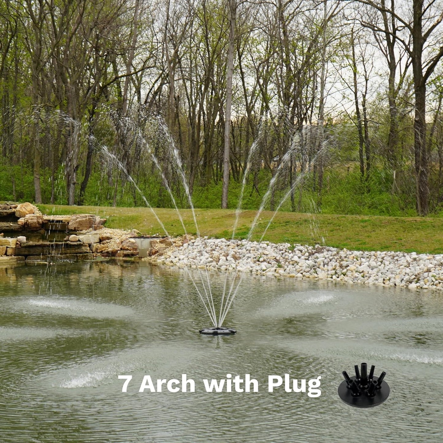 HALF OFF PONDS Floating Fountain – 1.75 HP Pond Aerator, 200' Cord – 14,800 GPH Water Pump – 11 Spray Patterns - Energy-Efficient - Color-Changing LED Lights, Large Ponds, Lakes & Water Gardens
