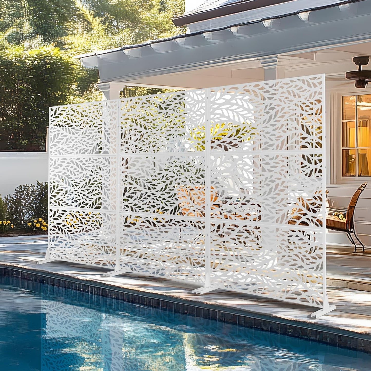 72" H×47" W Metal Privacy Screen Outdoor Privacy Screen Freestanding, Outdoor Privacy Screens and Panels for Patio Lawn Deck(Consists of 3 Panels)