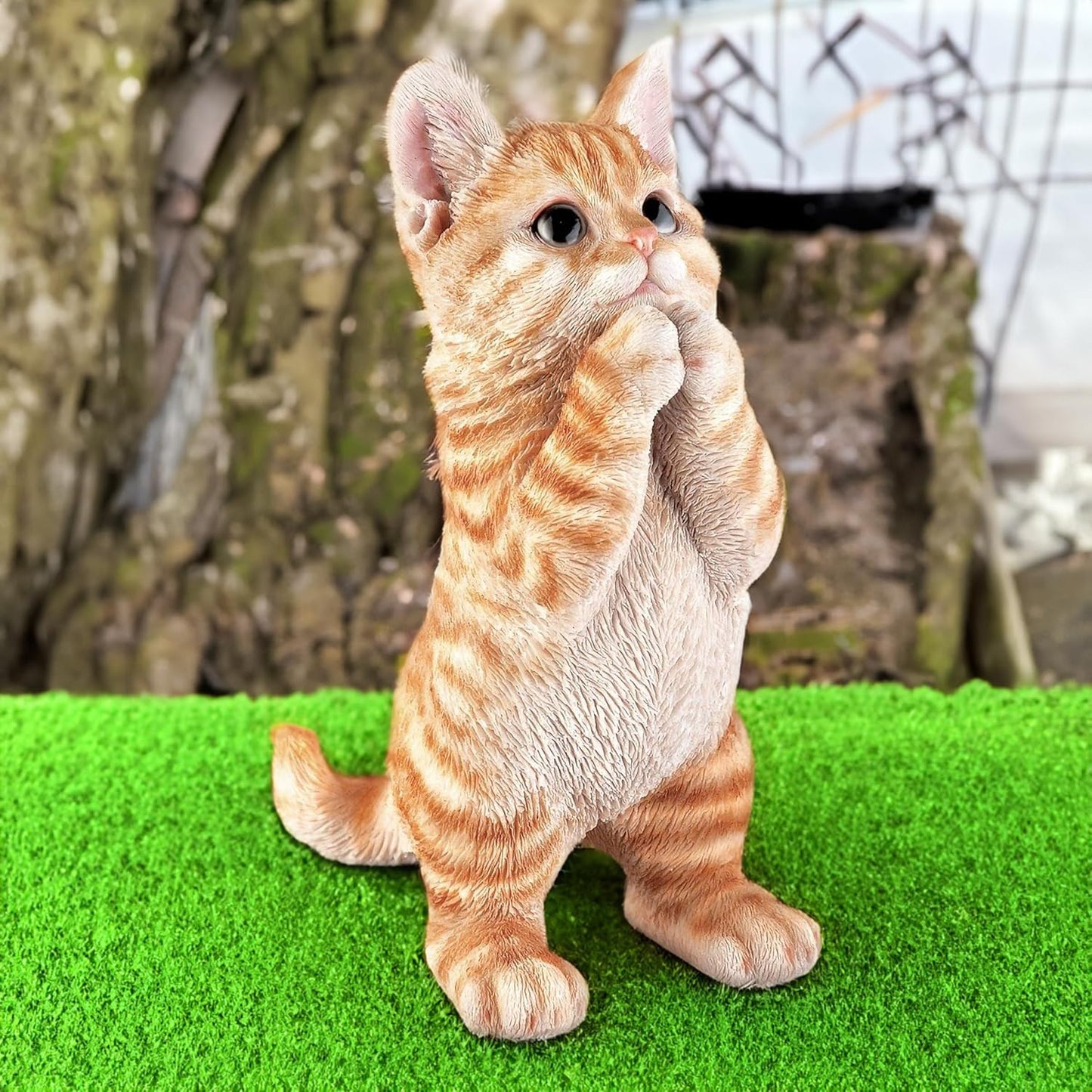 Outdoor Cat Statue Garden Decoration,Cute Prayer Orange Cat Figurine Art Interior Office Home Décor,Animal Resin Sculpture Art Decoration For Garden Yard Lawn,Resin Cat Figurine For Cat Lovers
