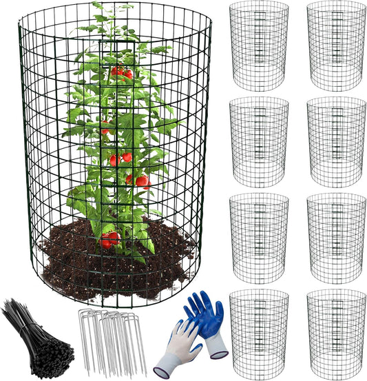 8pcs Plant Protectors from Animals, 20"x 12" Wire Plant Protector, Wire Cages for Plants with Stakes and Cable Ties, Metal Plant Cages for Plants, Vegetables, Flowers