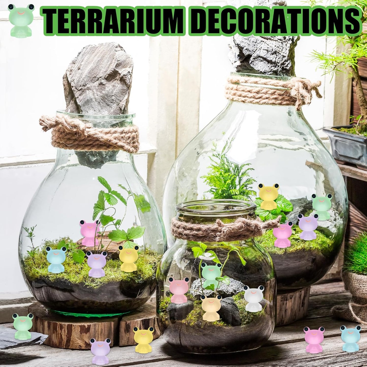 50 PCS Luminous Mini Resin Frogs Tiny Plastic Frogs Glow in The Dark Miniature Frog Figurines for Fairy Garden Miniature Moss Landscape Decoration (8 Colors Mini Frogs)