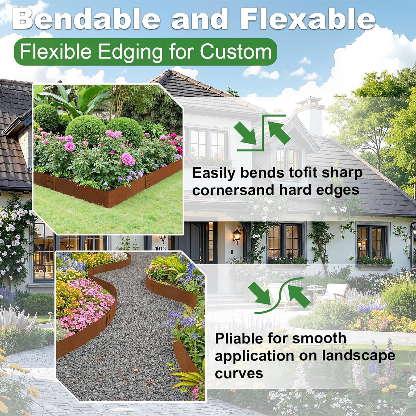 Cor Ten Steel Landscape Edging 6" H x 40" L, 6 Pack Heavy Duty Metal Garden Edging, 20Ft Pre-Rustyed Steel Edging, Bendable Metal Edging for Landscaping, Yard, Tree, Flower Bed