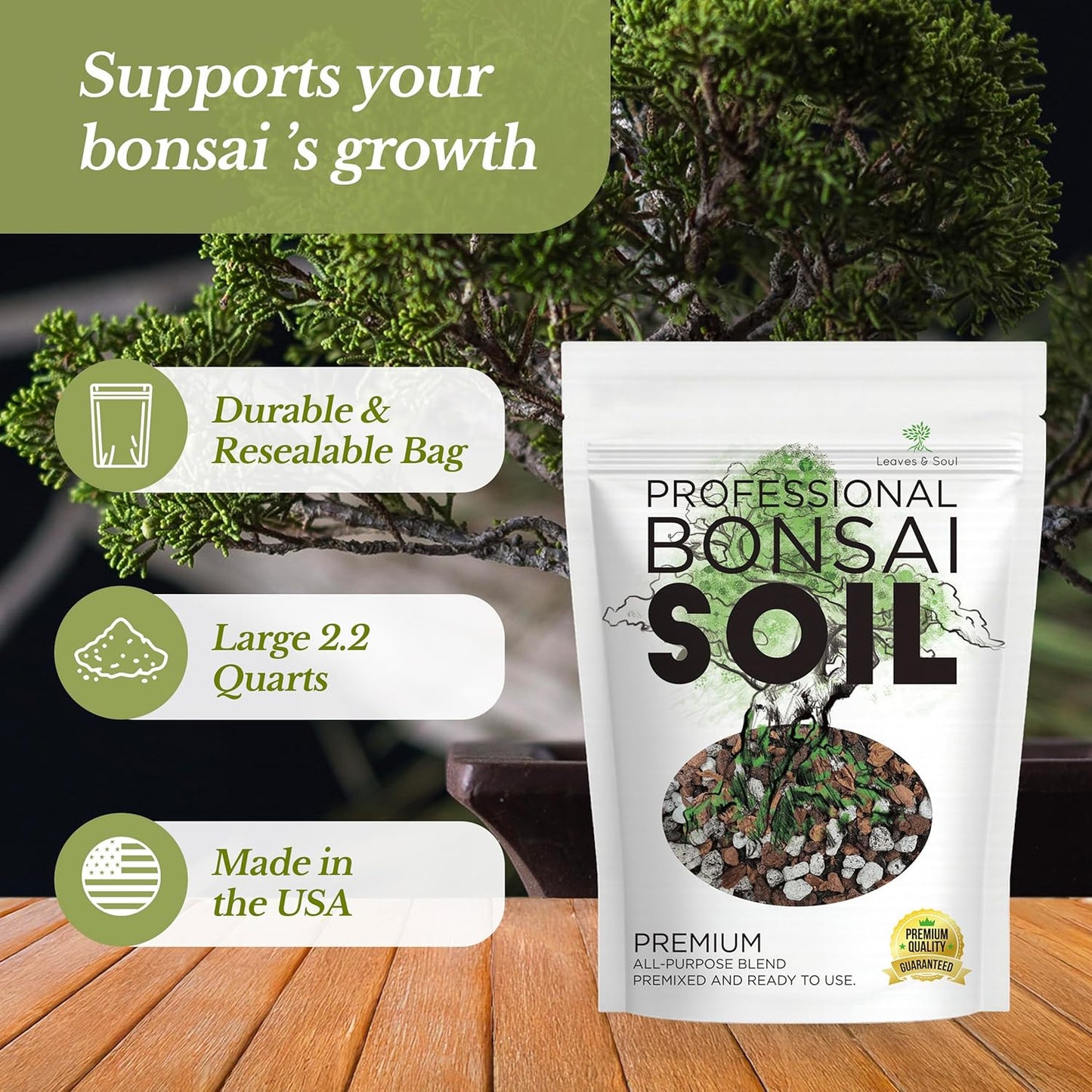 Bonsai Soil Premium All Purpose Blend | Pre-Mixed Ready to Use for Fast Drainage | Large 2.2 Quarts | Lava, Limestone Pearock, Calcined Clay and Pinebark | Made in USA