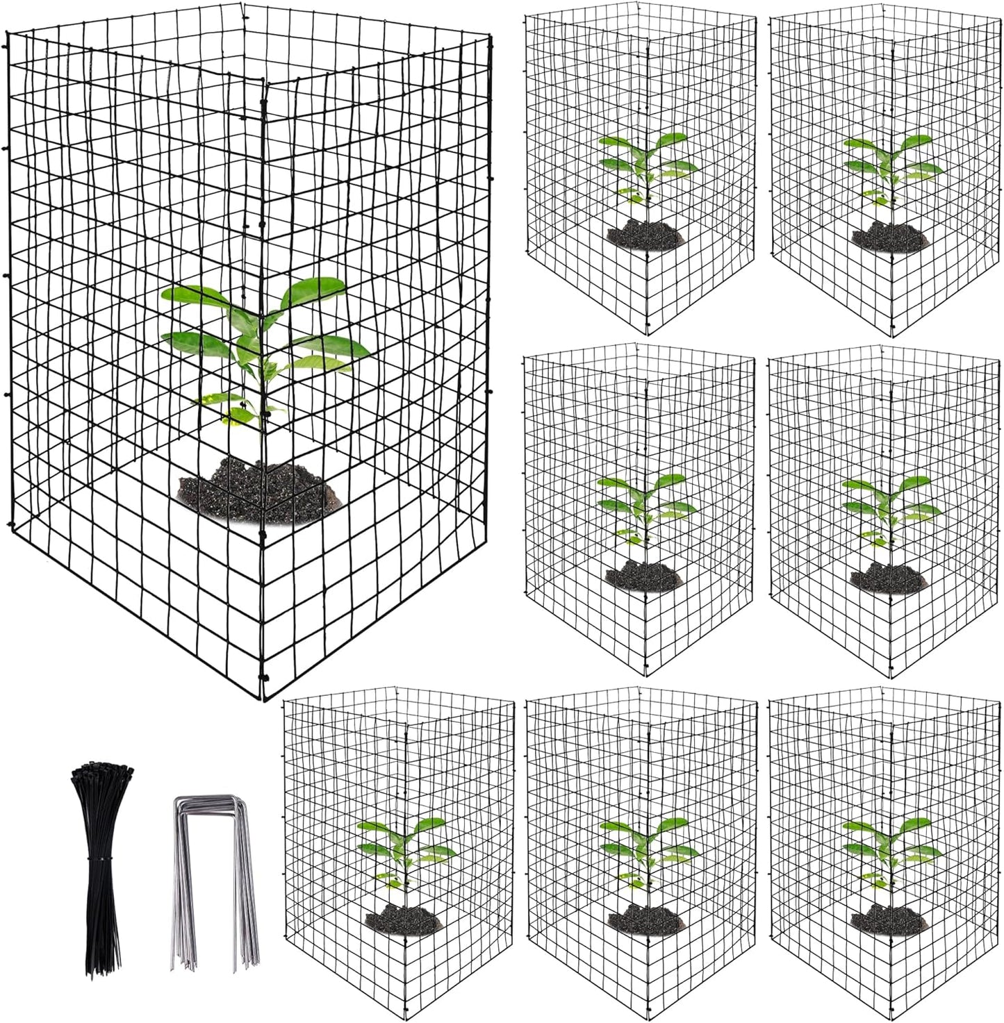 DECOHS 8 Packs Wire Plant Protectors from Animals- 20 x 12 Inch Heighten Square Garden Wire Plant Cages Mesh- Metal Garden Plant Cloche Protection Barricades for Protecting Plants Vegetables Flowers