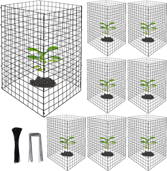 DECOHS 8 Packs Wire Plant Protectors from Animals- 20 x 12 Inch Heighten Square Garden Wire Plant Cages Mesh- Metal Garden Plant Cloche Protection Barricades for Protecting Plants Vegetables Flowers