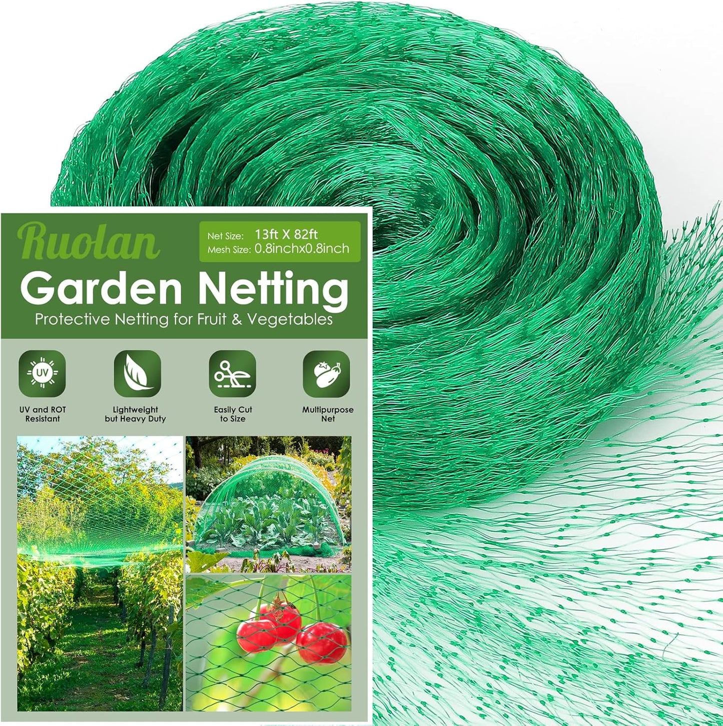 Ruolan Bird Netting for Garden Protect Vegetable Plants and Fruit Trees13X82Ft,Plastic Trellis Netting for Birds, Deer,Squirrels and Other Animals