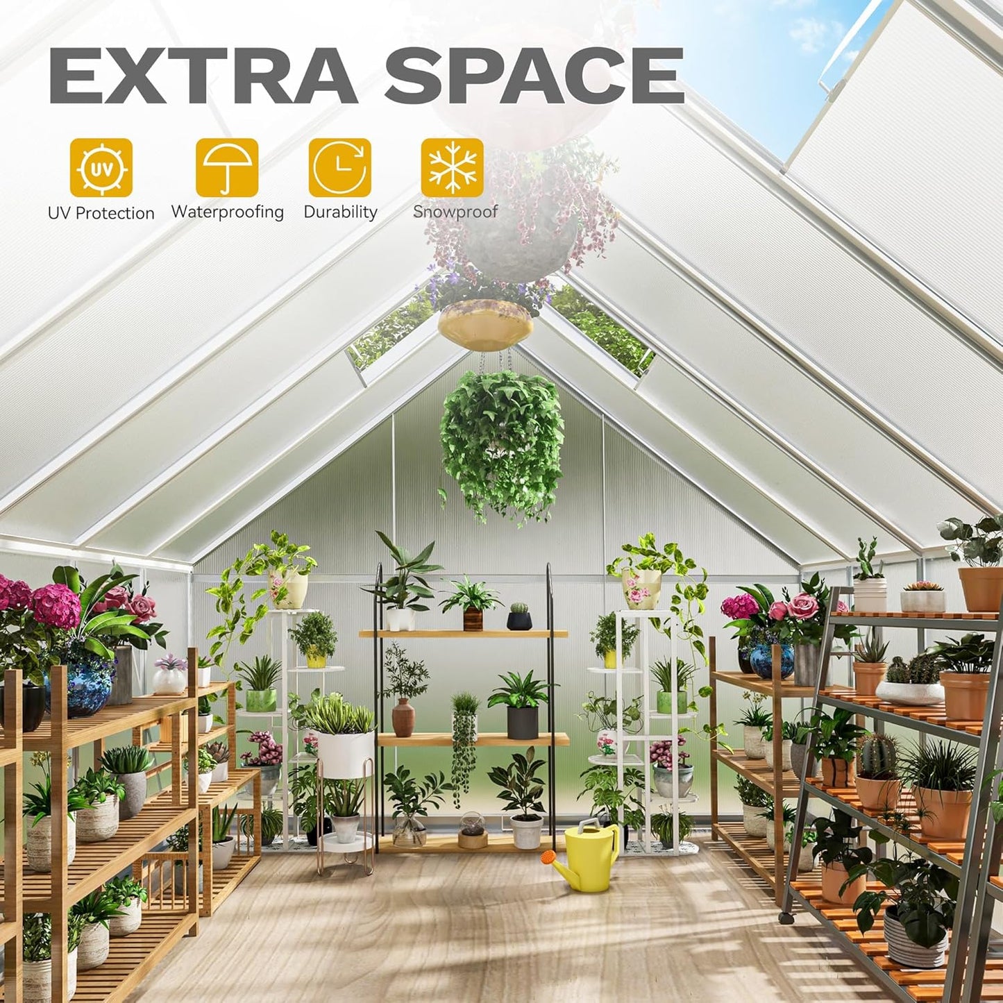 DWVO 10x12FT Polycarbonate Greenhouse Heavy Duty Green Houses Outdoor Aluminum Greenhouses with Sliding Doors Vent Window Premium Walk-in Greenhouse Large Sun House for Garden Backyard, Silver