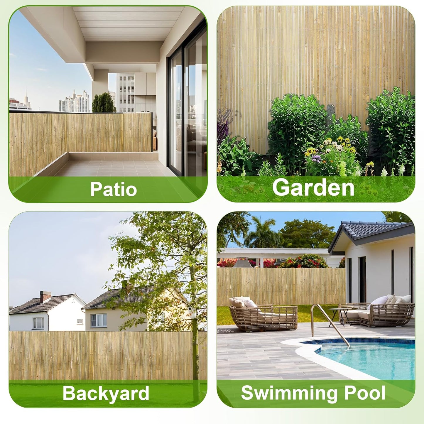 Bamboo Slat Fence 4ft H x 13ft L, Handwoven Natural Bamboo Fencing, Indoor or Outdoor Privacy Fence for Patio, Balcony, Border Pool