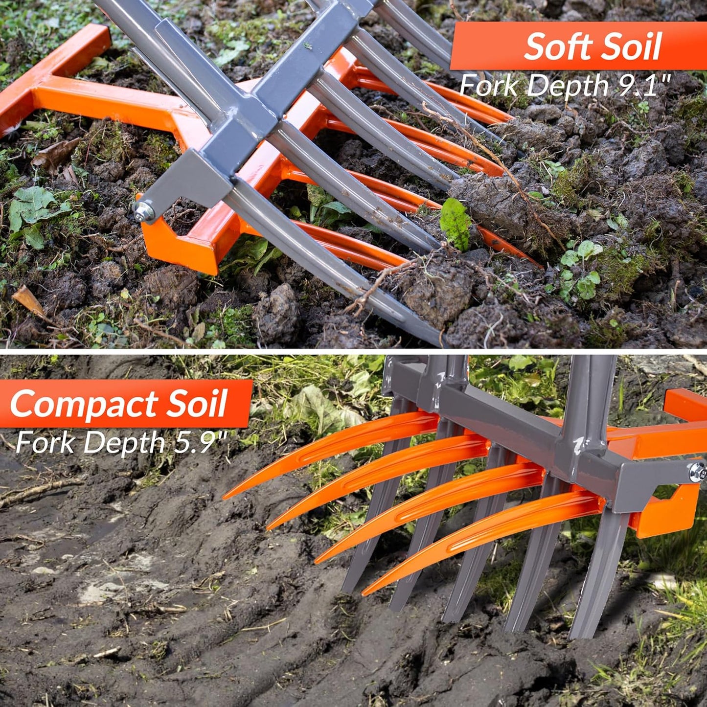 Walensee Broad Fork Garden Tool, 9 Tines Heavy Duty Broadfork Hand Tiller, 2-in-1 Garden Pitchfork with Ergonomic U-Shaped Handle, Spading Digging Fork for Gardening, Cultivating